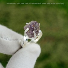 925 Sterling Silver February Amethyst Rough Gemstone Sister Ring Jewelry Size 7