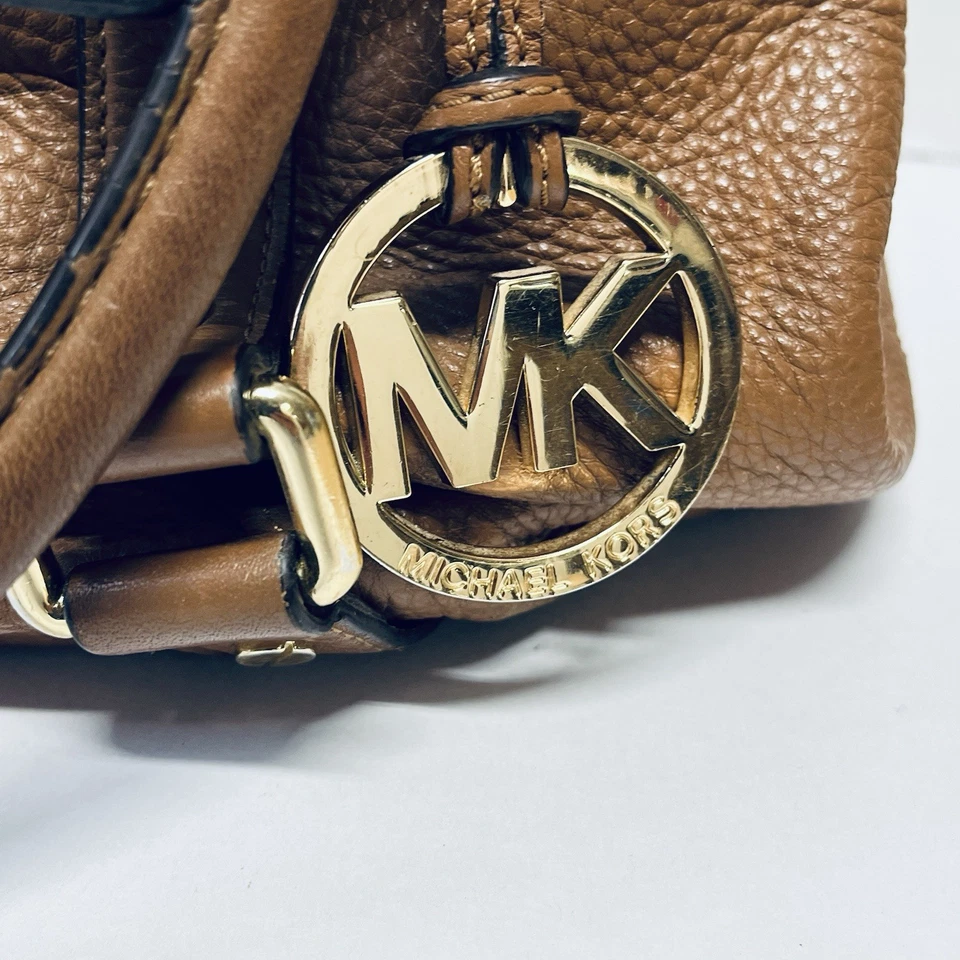 Michael Kors Bedford Belted Brown Pebbled Leather Satchel Bag Handbag Box Q - Image 2 of 4