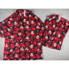 Disney Mickey Mouse Christmas Pajama Set XL Red Buffalo Plaid Santa Mickey PJs