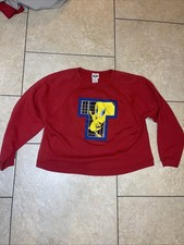 1995 90s Tweety Looney Tuned Cropped Red Crewneck Sweatshirt Women  s Large Cute