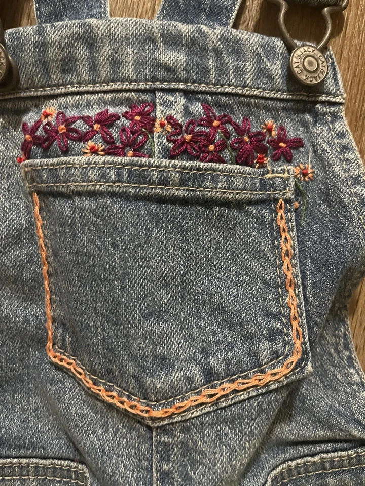 Cat And Jack Size 4/5 XS Denim Overalls With Embroidery - Image 3 of 4