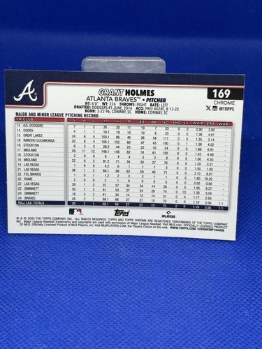 2025 Topps Chrome Grant Holmes RC Rookie #169 Sepia Refractor Atlanta Brave - Picture 3 of 3
