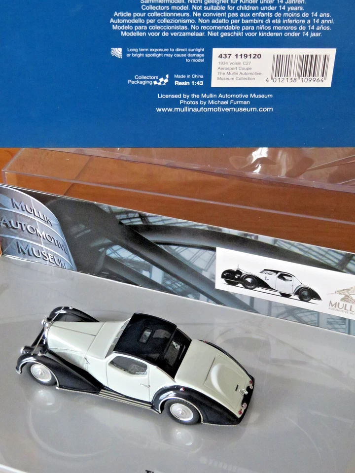 1/43 minichamps VOISIN C27 AEROSPORT COUPE 1934 MULLIN MUSEUM 437 119120 - Photo 3/3