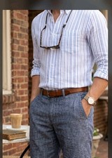 Old Navy Ultimate Slim Linen Blend Shorts Mens 28 Chambray Blue Preppy 5900