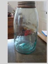Vintage Genuine Boyd's Mason 1/2 Gallon Canning Jar Aqua Ball lid