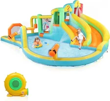 Inflatable Bounce House, Jumping Air Castle,Bouncer, Double Long Water Slide