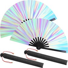 Maitys Large Rave Fan Clap Fans for Line Dancing Large Holographic Folding Hand