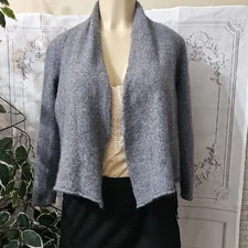 Cynthia Rowley 2- ply Cashmere Gray Open Front Cropped Cardigan Large