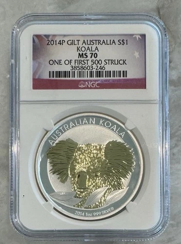 2014 P SILVER AUSTRALIA $1 GILT KOALA 1 OZ COIN NGC MS 70