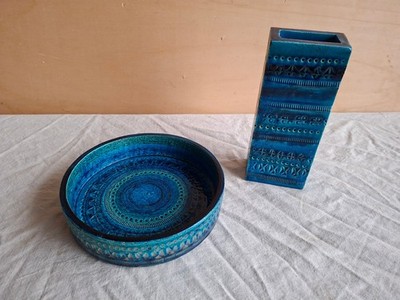 Bitossi Keramik Schale + Vase 727/21 Aldo Londi Rimini Blue Mid Century Italien