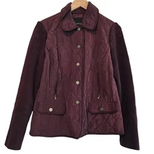 Talbots Jacket Womens Small Purple Quilted Knit Wool Snap Front Buttons 