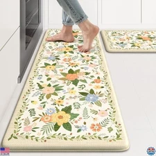 KIMODE Kitchen Mats for Floor Anti Fatigue, Beige Boho Kitchen Rugs Non Slip,