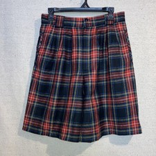 Vintage 90s Wool Bermuda Shorts Red Plaid Wide Legs Pleated High Rise Women  s 12