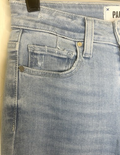 Paige Size 23 Blue Light-Wash 5-Pocket Belt-Loops Raw Hem Hoxton Ankle Jeans - Picture 3 of 12