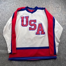 VTG 80s Cooper Miracle on Ice Era Olympic Hockey Jersey Mens Red White Team USA