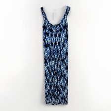 Ralph Lauren Chaps Maxi Dress Medium Blue White Geometric Print Vacation Cruise