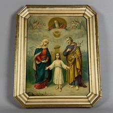 Quadro Sacra Famiglia E Trinità Stampa Cornice Ottagonale Legno Dorato Xx Sec.
