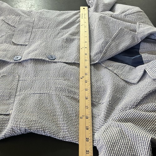 Joni B Blazer Jacket Women Size Medium Blue White Striped Seersucker Long Sleeve - Picture 8 of 10