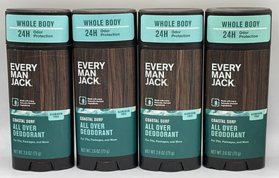 4PK Every Man Jack Whole Body ~ 2.6 OZ EACH ~ Coastal Surf ~ Aluminum Free ~READ