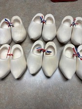 6 Pair Vintage Dutch Holland Hand Carved Wooden Mini Clog Shoes - 4.5"