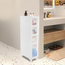 4 Tiers Bathroom Floor Cabinet Narrow Slim Free Standing Storage Cabinet PP