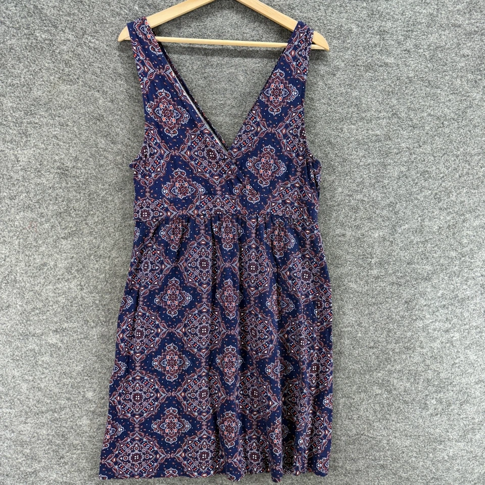 Vestido antiguo azul marino para mujer XL azul funda geométrica midi cuello en V sin mangas de algodón Foto 2 de 4