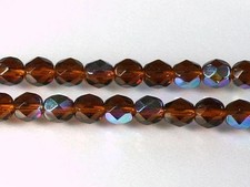 6mm Smoky Topaz AB Czech Faceted Firepolish Glass Beads 25 