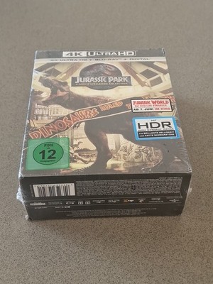 Jurassic Park Collec. 1-3+Jurassic World Steelbook 4K UHD+Bluray, NEU&OVP B-WARE