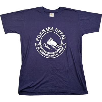 Shangi La T Shirt M Herren Blau Baumwolle Vintage Pokhara Nepal Outdoor Wandern Sommer