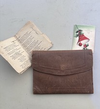 Vintage Brown Wallet Clutch w/ Kisslock Coin Purse Ephemera Card Verses