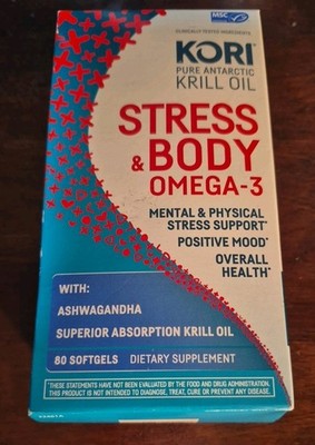 KORI Pure Antarctic Krill Oil. Stress & Body Omega-3. 80 Softgels, Exp 07/2026
