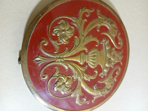 Rex Fifth Avenue Red Enamel Brass Flapjack Powder Vintage Compact Art Deco MCM - Afbeelding 9 van 15
