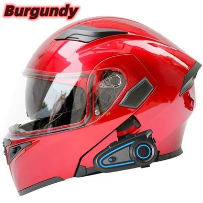 DOT Intercom Motorcycle Bluetooth Modular Dual Visor Flip Up Full Face Helmet