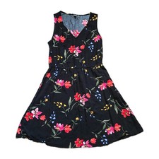 Old Navy Women's M Black Floral V-Neck Sleeveless Dress Fitted Waist Cottagecore