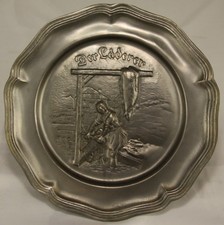 Zinnteller "Der L&auml;derer" 90% Zinn &Oslash; 22 cm Gerber Zunft Wandteller Relief
