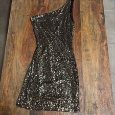 Black Sequin One Shoulder Mini Dress Metallic Sparkle Bodycon Party Dress Sm