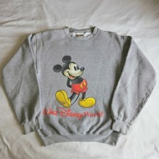 Vintage Walt Disney World Mickey Mouse USA Made Grey S Graphic Crew Neck Sweater
