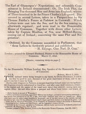 1645 : THE EARL OF GLAMORGAN'S NEGOTIATIONS : OR, THE IRISH PLOT, FOR BRINGING 1