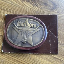 Vintage 1987 Marlboro Belt Buckle Solid Brass Philip Morris Longhorn Steer Star