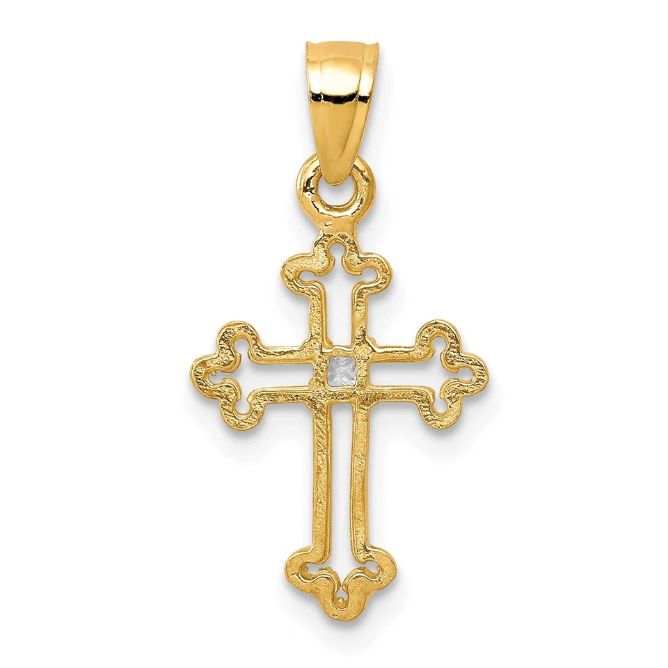 10k or Jaune Zircon Cubique Petit Coupe Out Orthodoxe Pendentif Croix - Photo 4/4