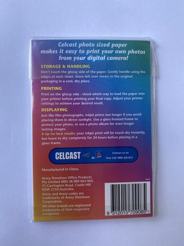 Celcast Avery Glossy Photo Paper 6” X 4” 30 Sheets 205gsm For Inkjet Printers - Picture 3 of 7