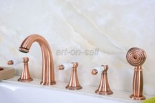 Antique Red Copper Bathroom Roman Tub Faucet Mixer Tap 5 PCS Set Hand Shower