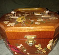 Vintage Wooden Decopauge Flower Cardinal Octogon Purse Boho A2 