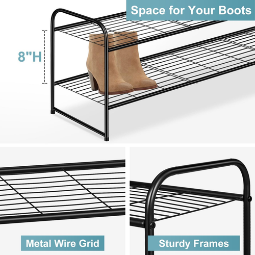 Long 2 Tier Shoe Rack for Closet Metal Wide Stackable Shoe Storage Organizer for - Picture 5 of 12