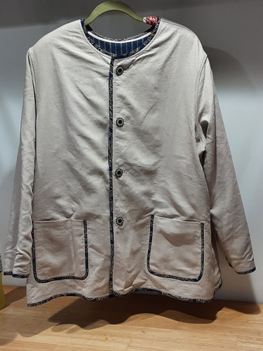 NEW Koos Reversible Linen/Rayon Jacket size 2X blue w/tan stripes pockets - Picture 7 of 7