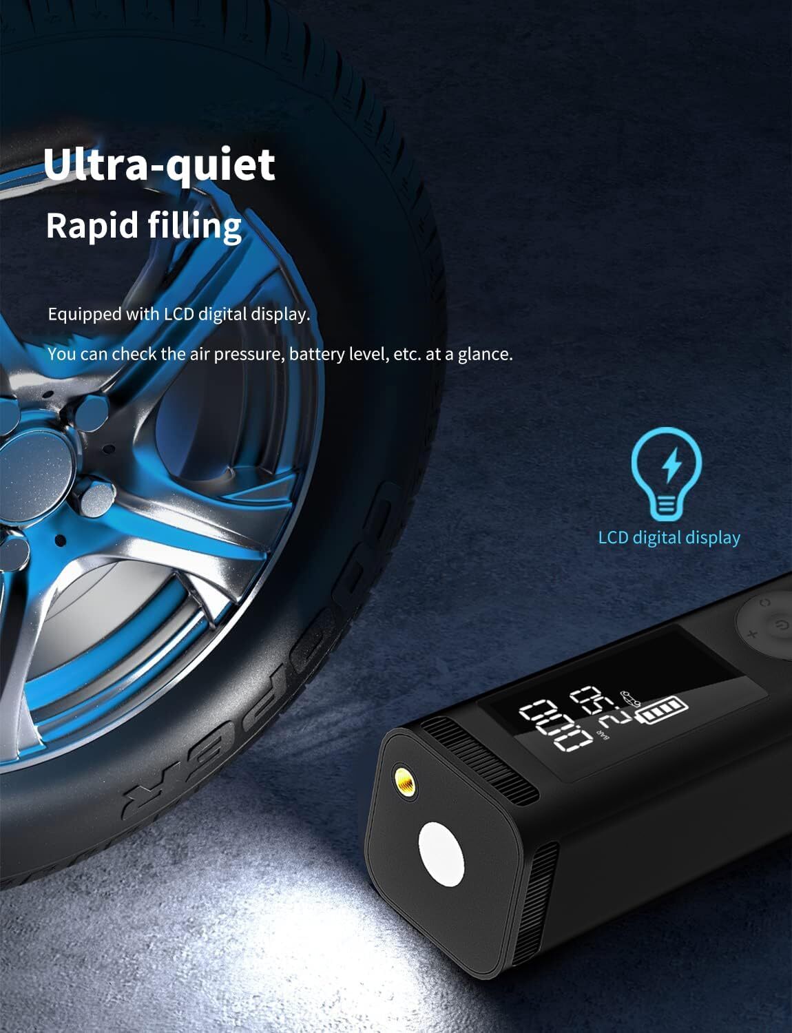 WindGallop Cordless Tire Inflator Portable Air Compressor for Car Bike