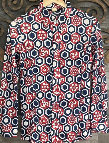Camicia vintage anni '70 M Classy Mod Glam bohémien bohémien top anteriore con bottoni - Foto 2 di 15