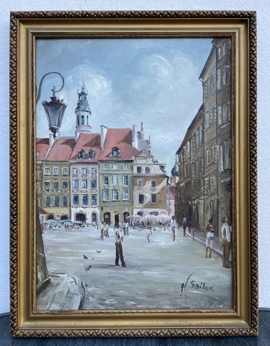 Escena de la ciudad del mercado antiguo de Varsovia Rynek Starego Miasta Varsovia pintura al óleo - Imagen 4 de 15