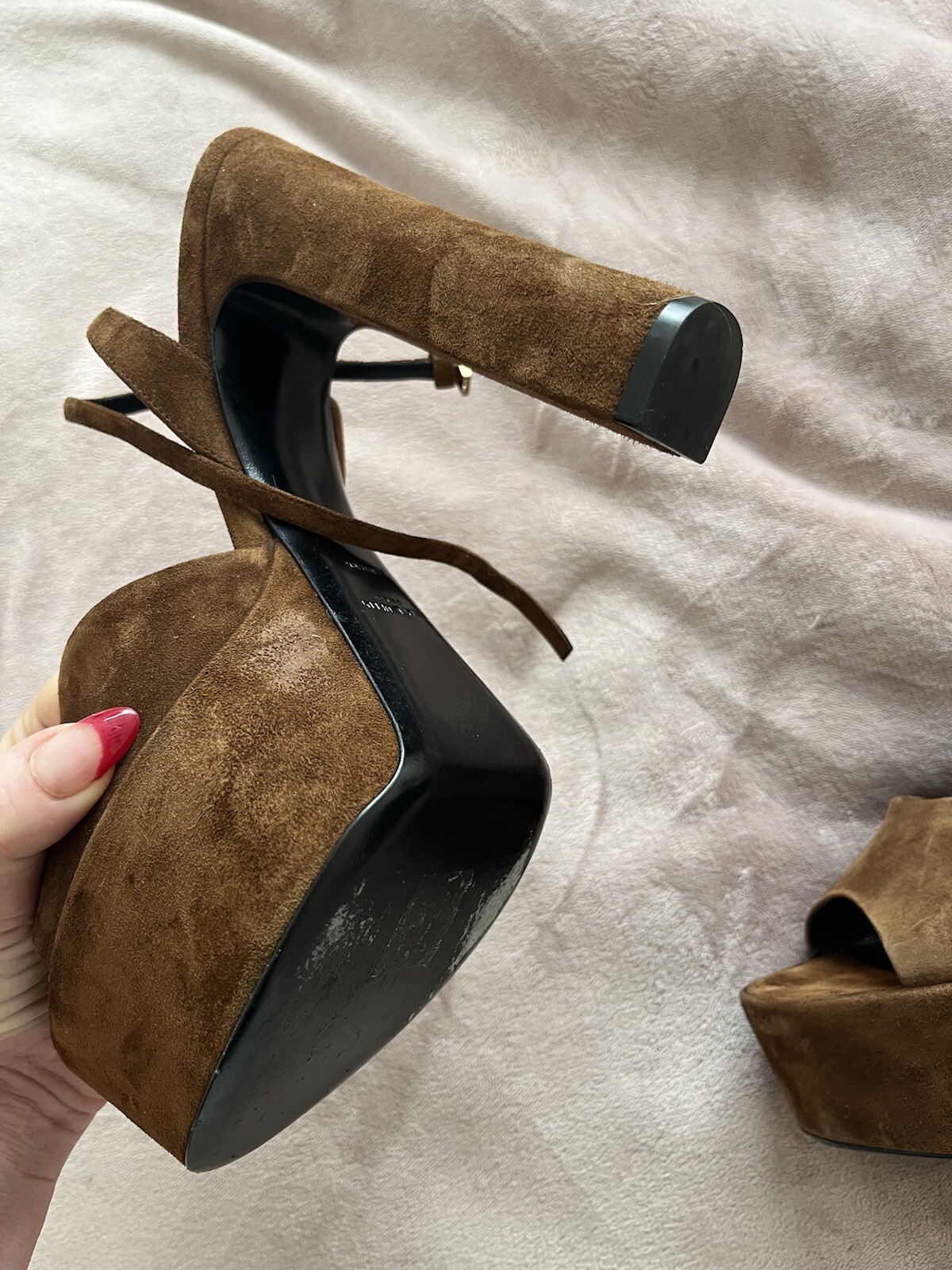 Sandalo plateau Saint Laurent YSL Jodie in pelle scamosciata taglia 40 originale $1250