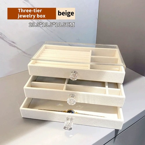 Acrylic Jewelry Organizer 3 Drawers Storage Transparent Jewelry Display Beige UK - Picture 18 of 22